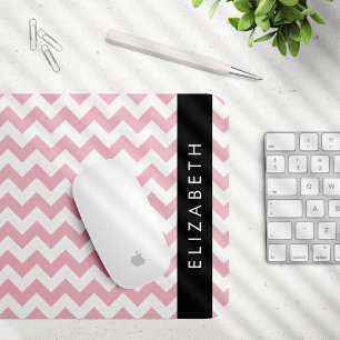 Pink Zigzag, Pink Chevron, Wave Pattern, Your Name Mouse Mat