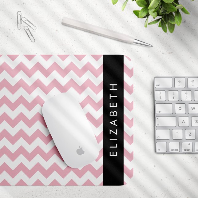 Pink Zigzag, Pink Chevron, Wave Pattern, Your Name Mouse Mat (Creator Uploaded)