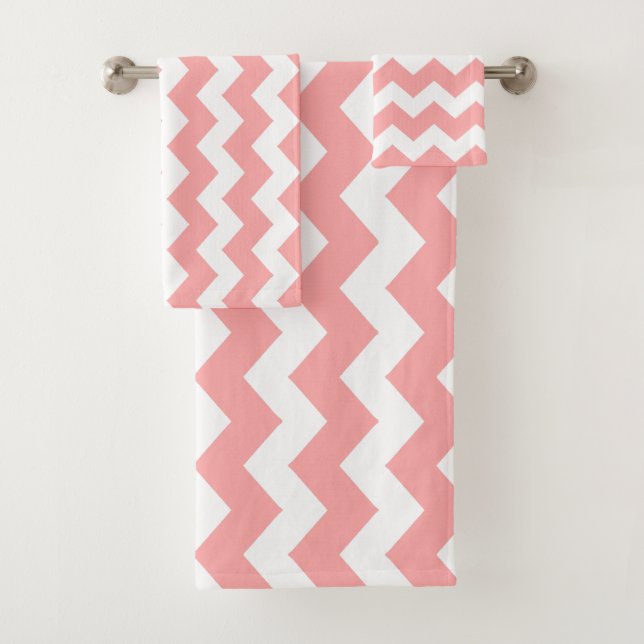 Pink Zigzag Striped Bath Towel Set (Insitu)