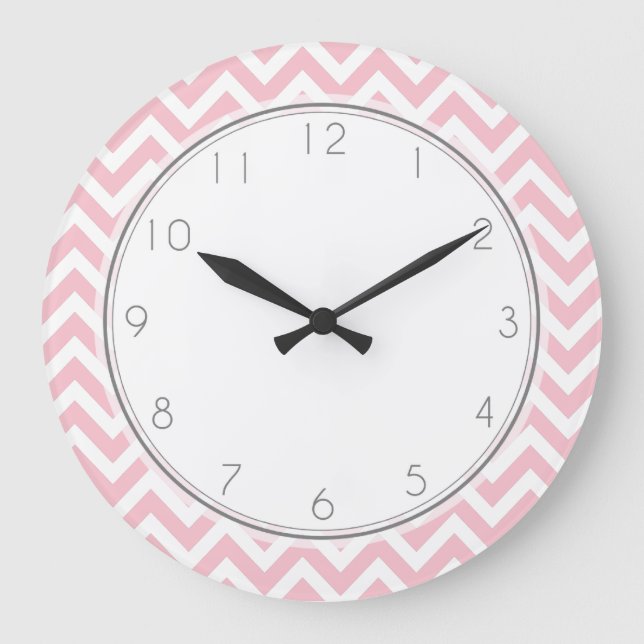 Pink Zigzag Stripes Pattern Large Clock (Front)