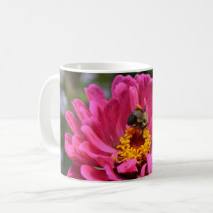 Pink Zinnia and Bumble bee Coffee Mug
