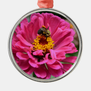 Pink Zinnia and Bumble bee Metal Tree Decoration