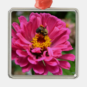Pink Zinnia and Bumble bee Metal Tree Decoration