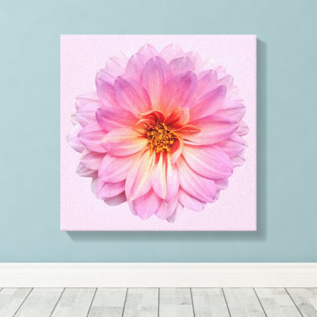 Pink Zinnia Bloom Floral Canvas Print (Insitu(Wood Floor))
