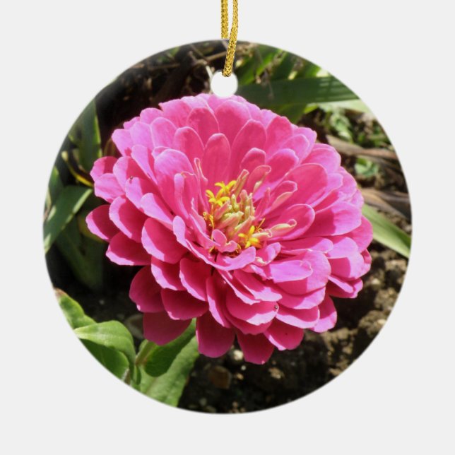 Pink Zinnia Custom Birthday Ceramic Tree Decoration (Front)