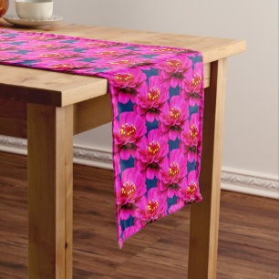 Pink Zinnia Daisy Flower Blue Background  Short Table Runner