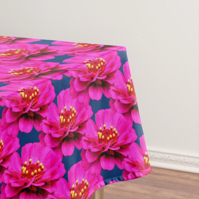 Pink Zinnia Daisy Flower Blue Background Tablecloth (In Situ)
