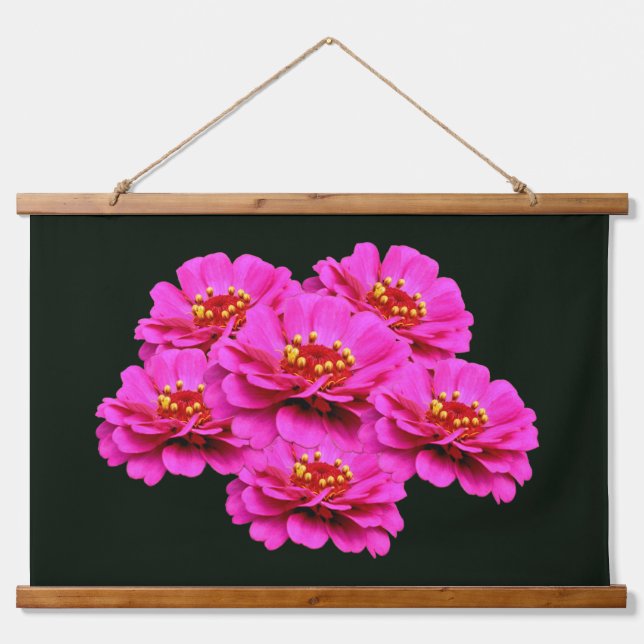 Pink Zinnia Flower Bouquet  Hanging Tapestry (Front)