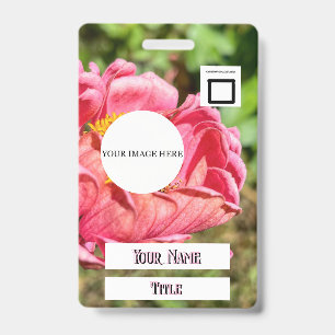 Pink Zinnia Flower Custom Image Logo Name Title ID Badge