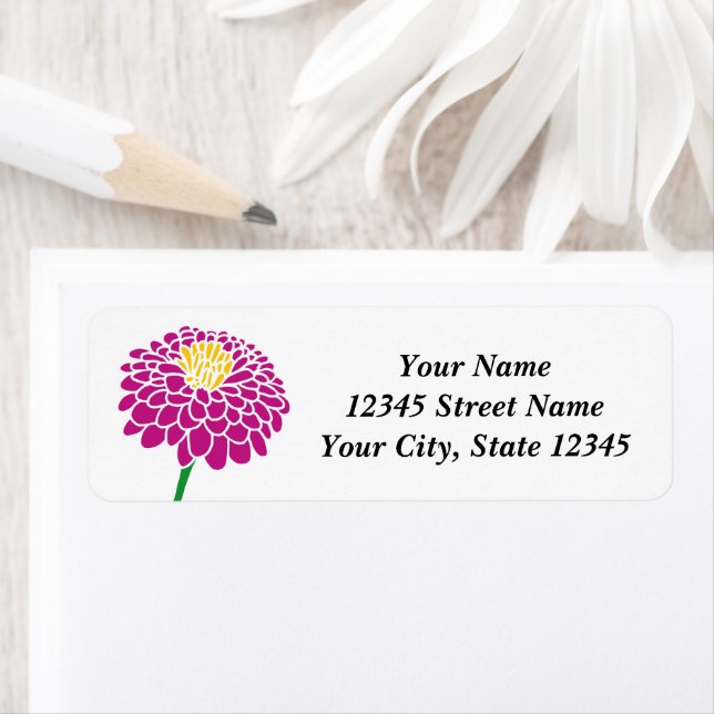 Pink Zinnia flower custom return address labels (Insitu)