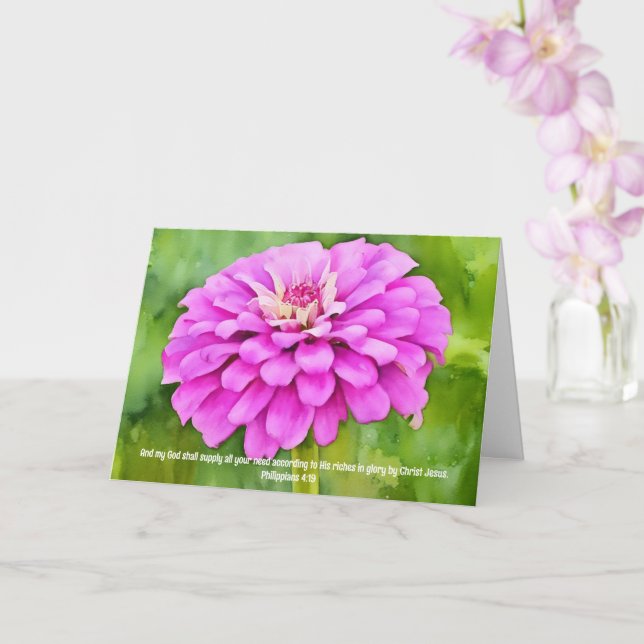 Pink Zinnia Flower Faith Bible Verse Thoughts Card (Orchid)