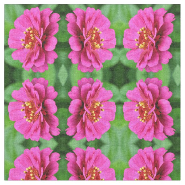 Pink Zinnia Flower Nature Pattern Fabric (Close Up)