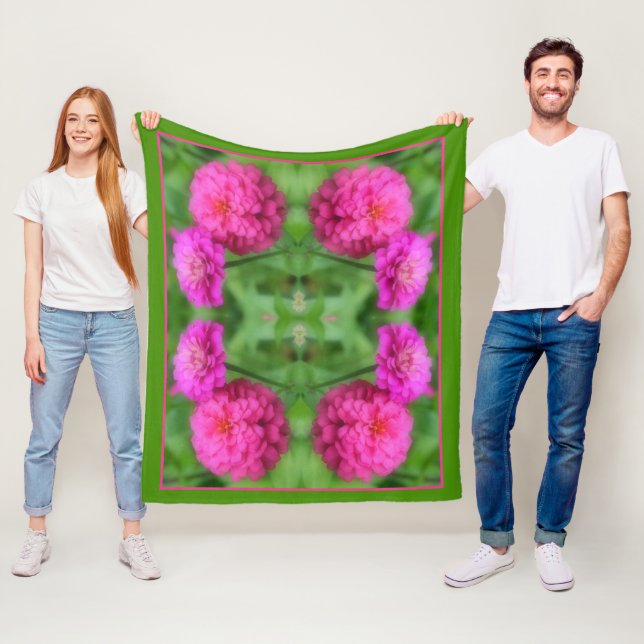 Pink Zinnia Flower Pair Abstract  Fleece Blanket (In Situ)