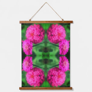 Pink Zinnia Flower Pair Abstract Pattern  Hanging Tapestry