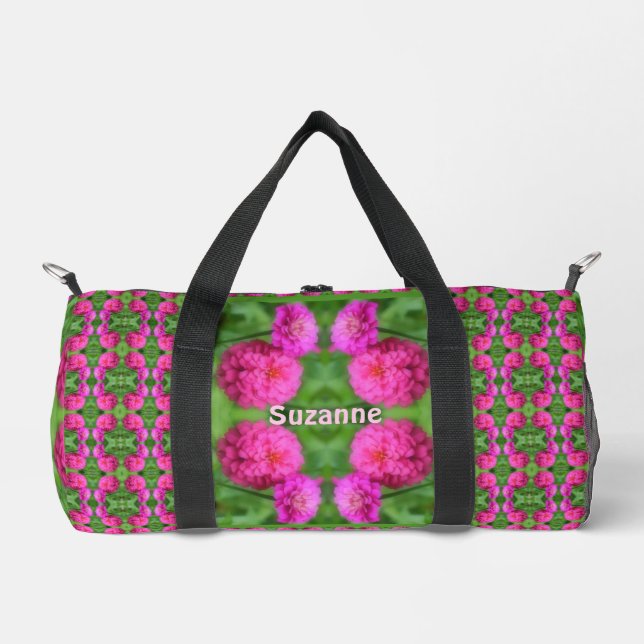 Pink Zinnia Flower Pair Abstract Personalised  Duffle Bag (Front)