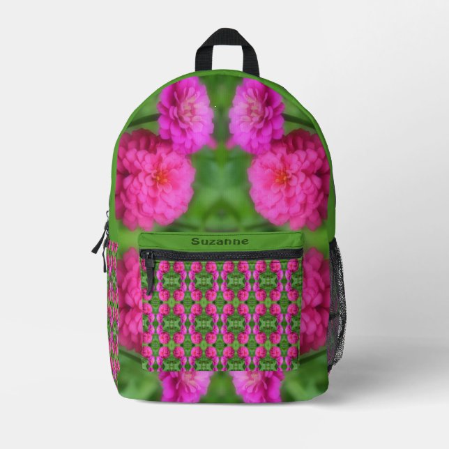 Pink Zinnia Flower Pair Abstract Personalised  Printed Backpack (Front)