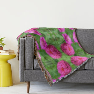 Pink Zinnia Flower Pair Abstract  Throw Blanket