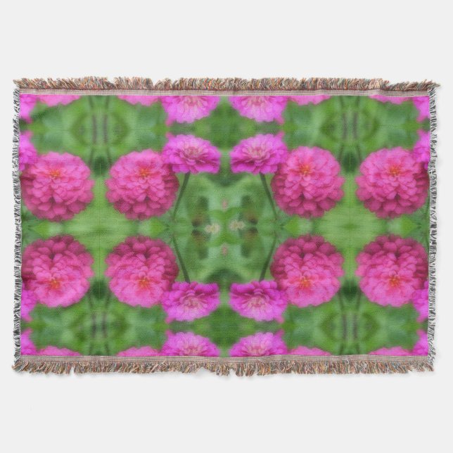 Pink Zinnia Flower Pair Abstract  Throw Blanket (Front)