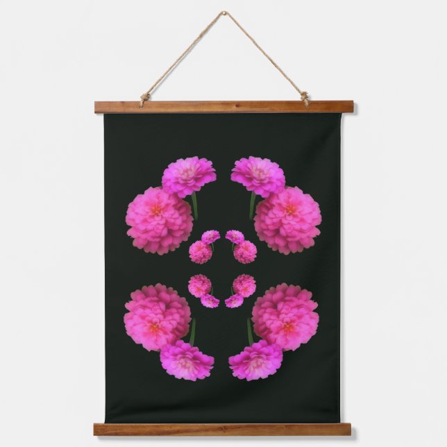 Pink Zinnia Flower Pair Nature Abstract  Hanging Tapestry (Front)