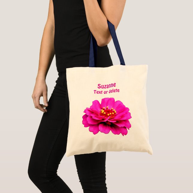 Pink Zinnia Flower Personalised Tote Bag (Front (Product))