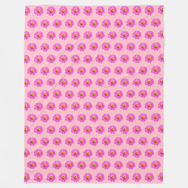Pink Zinnia Flower Seamless Pattern on Fleece Blanket (Front)