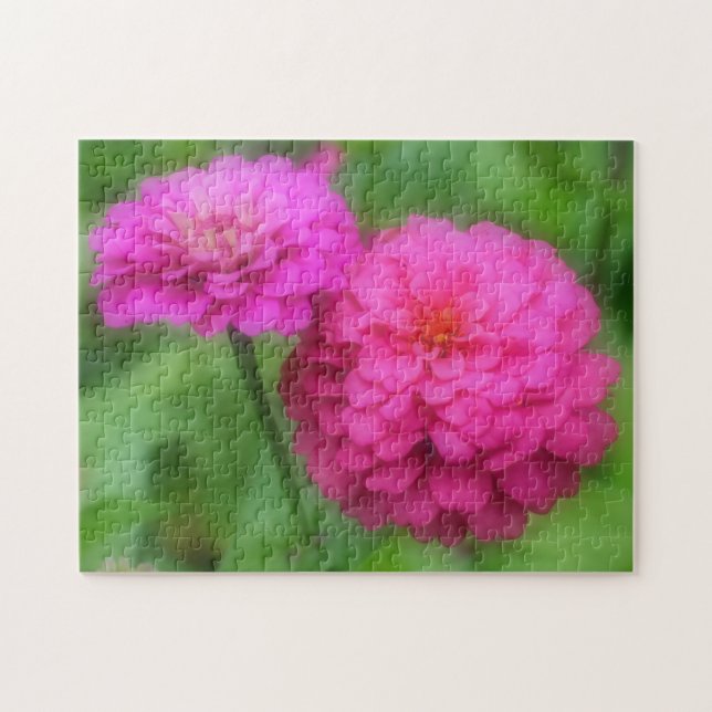 Pink Zinnia Flowers Nature Jigsaw Puzzle (Horizontal)