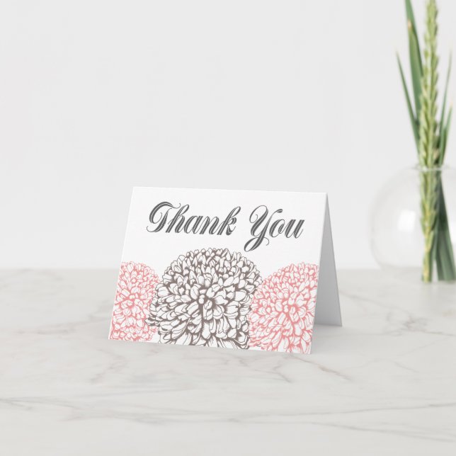 Pink Zinnia Flowers Thank You Greeting Card (Front)