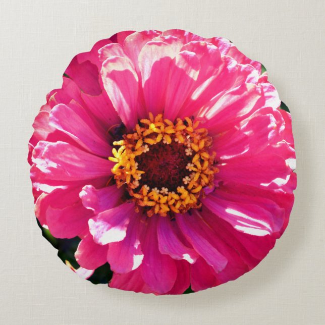 Pink Zinnia Round Cushion (Front)