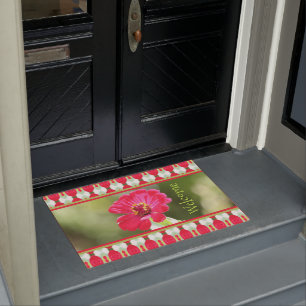 Pink Zinnia Welcome Door Mat