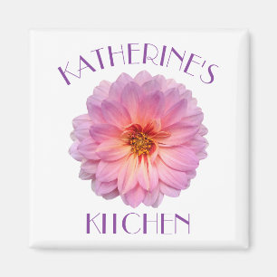 Pink Zinnia with Custom Name Kitchen Magnet