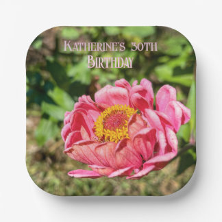 Pink Zinnia with Yellow Centre Paper Plate