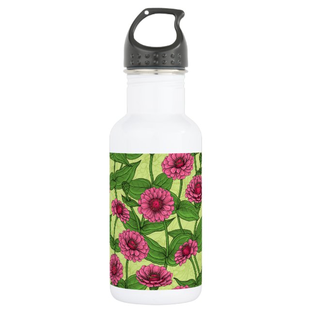 Pink Zinnias on light green 532 Ml Water Bottle (Front)