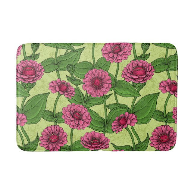 Pink Zinnias on light green Bath Mat (Front)