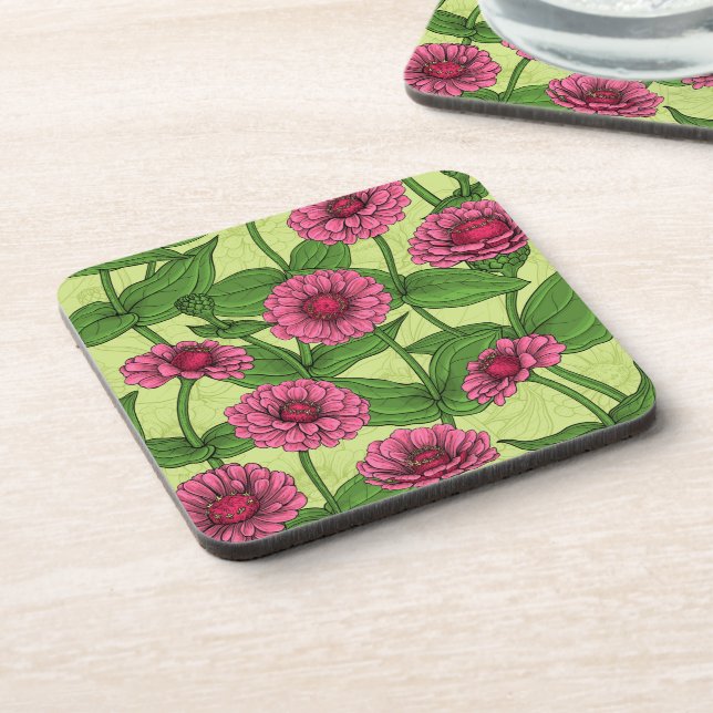 Pink Zinnias on light green Coaster (Left Side)