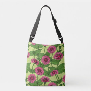 Pink Zinnias on light green Crossbody Bag
