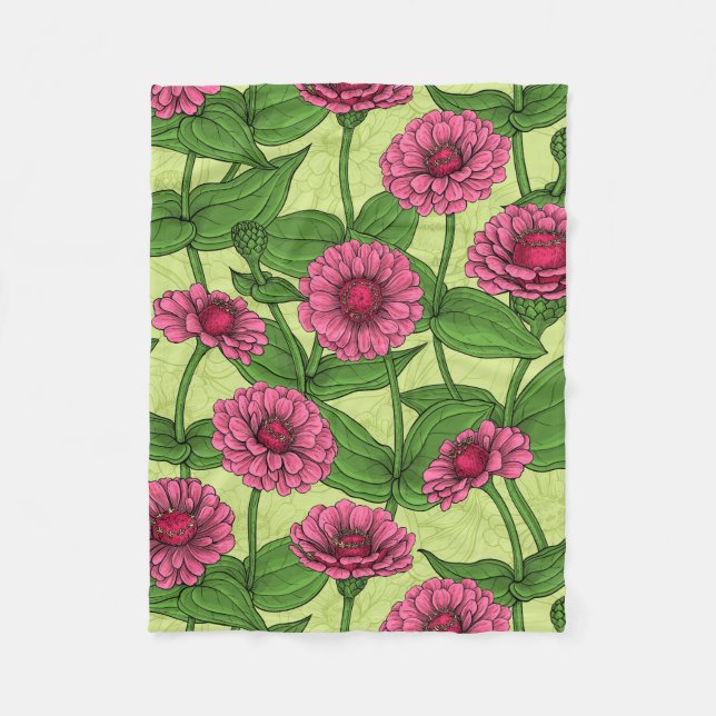 Pink Zinnias on light green Fleece Blanket (Front)