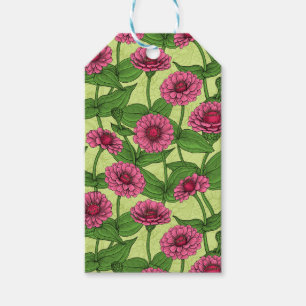Pink Zinnias on light green Gift Tags