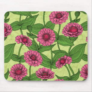 Pink Zinnias on light green Mouse Mat