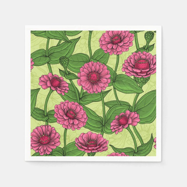 Pink Zinnias on light green Napkin (Front)