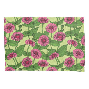 Pink Zinnias on light green Pillowcase
