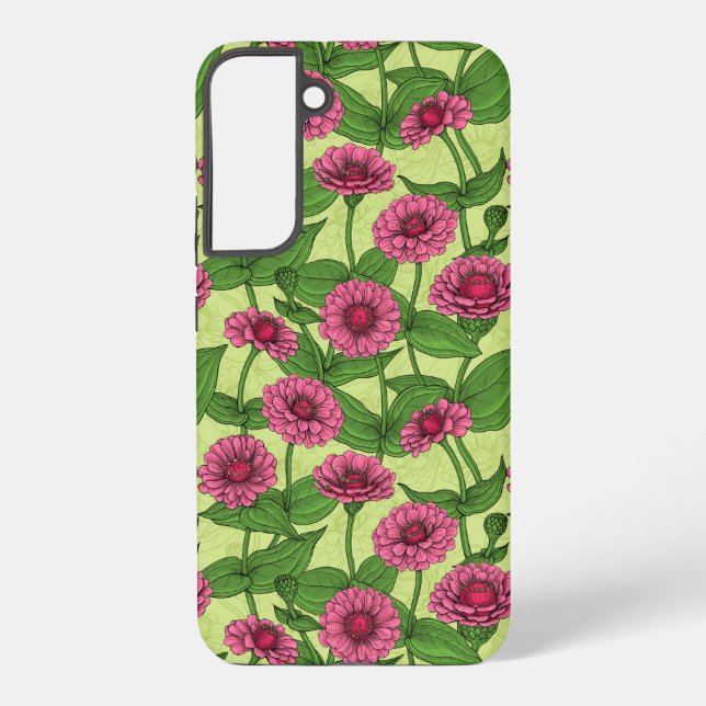 Pink Zinnias on light green Samsung Galaxy S22+ Case (Back)