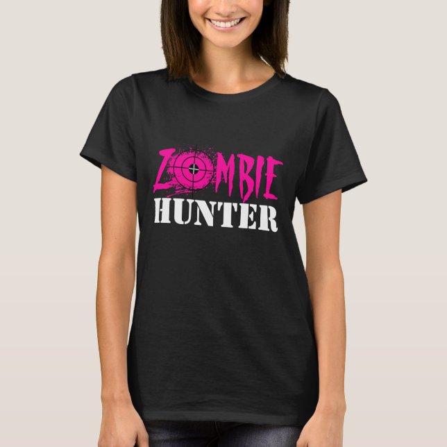 Pink zombie hunter t shirt for women and girls (Front)