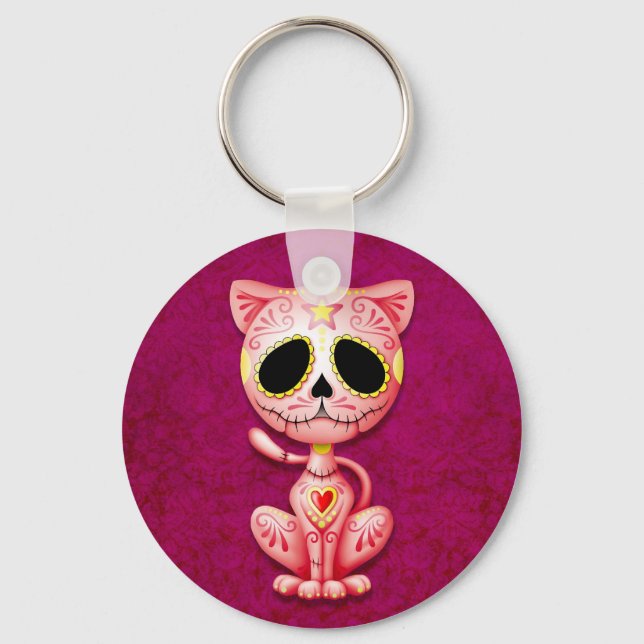Pink Zombie Sugar Kitten Key Ring (Front)