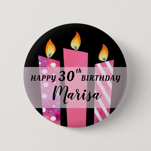 Pinkadelic Candles Add Name Age Birthday Gift 6 Cm Round Badge (Front)