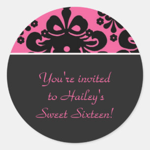 pinkblack copy, You're invited to Hailey'sSweet... Classic Round Sticker