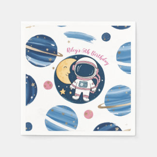 PinkBlue Astronaut Birthday Paper Splet Napkin