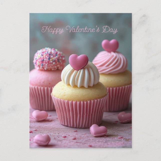 Pinke Cupcakes with a heart Valentine's Day Postcard (Front)