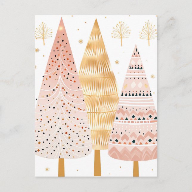Pinker and Golden Christmas tree with gifts Postcard (Front)
