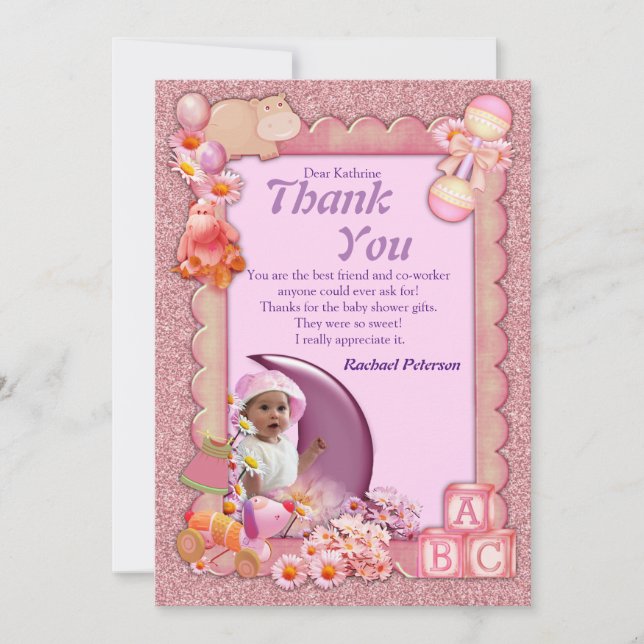 Pinkie-Rose New Baby Girl Thank You Card (Front)
