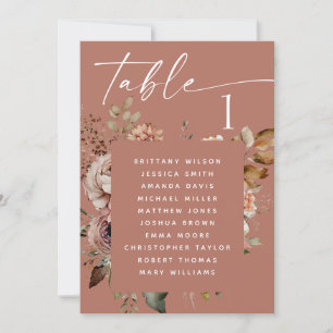 Pinkish brown boho floral wedding seating chart invitation